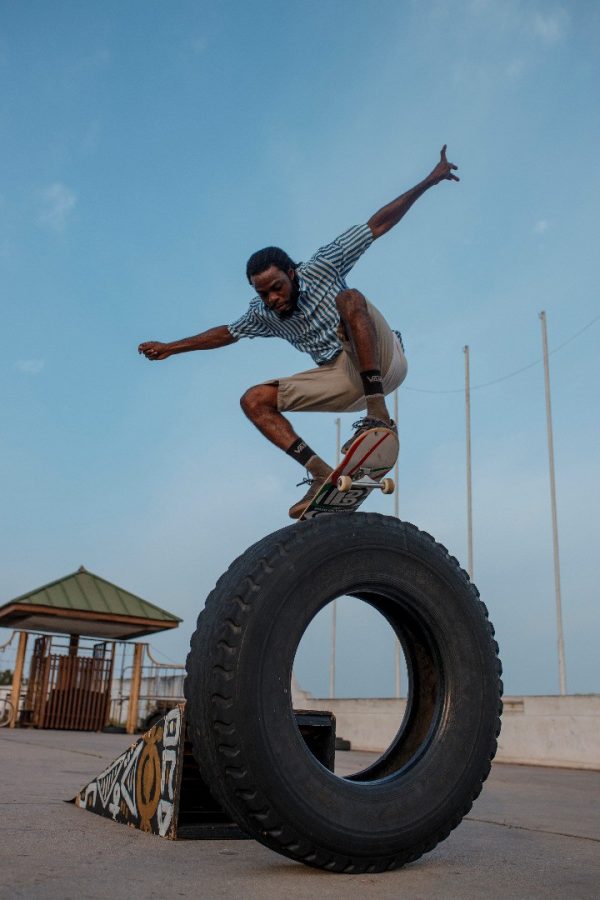 Skate Nation Ghana founder Joshua ollieing over your not-so-average tyre